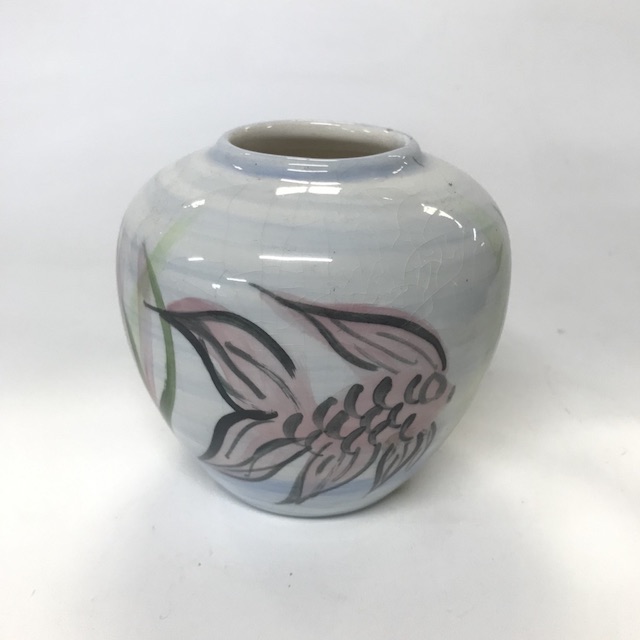 VASE, Hand Painted Design - Pale Grey w Fish